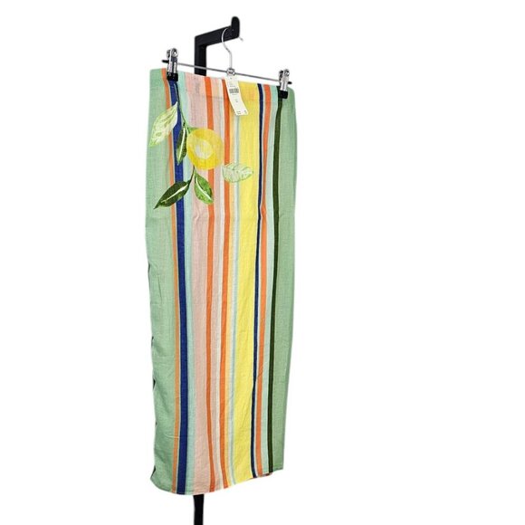 Anthropologie Linen Blend Striped Maxi Cover Up Skirt Size XS Side Slit Long NWT - Picture 3 of 7